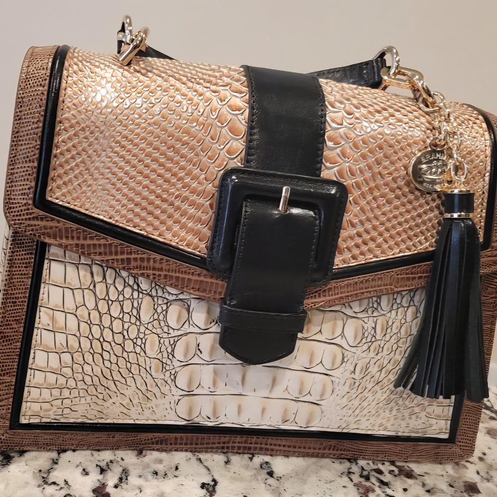 Brahmin Hallie Timeless Taupe Skein Handbag Satchel